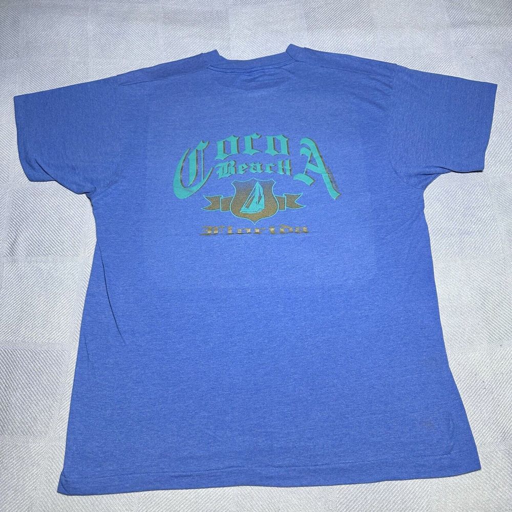 Vintage 1980s Cocoa Beach Florida Sailing Crest‎ Blue Screen Stars T-Shirt Sz XL